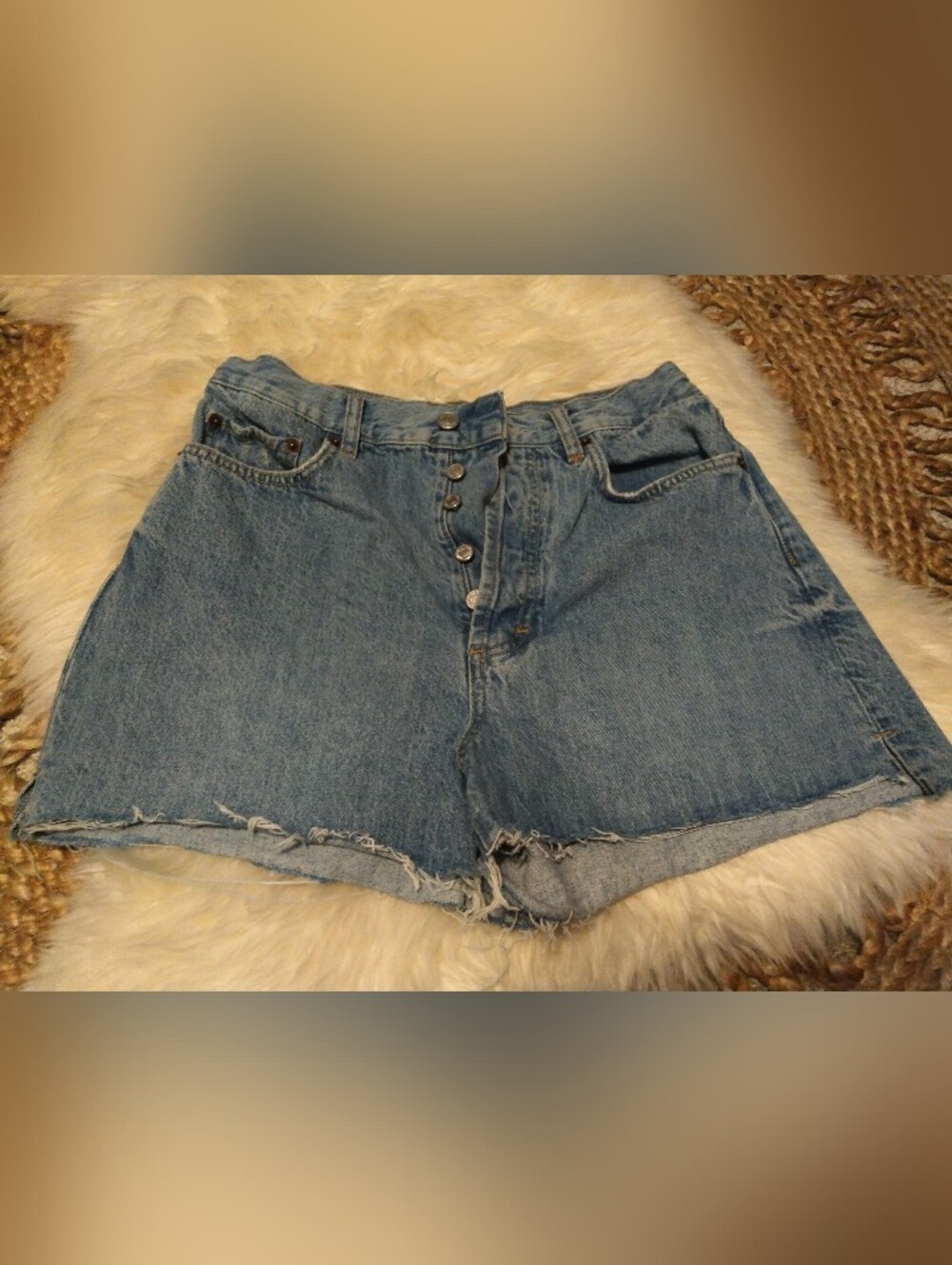 nuuds Raw-Hem Mid-Blue Vintage Button-Fly Denim Shorts Size 27